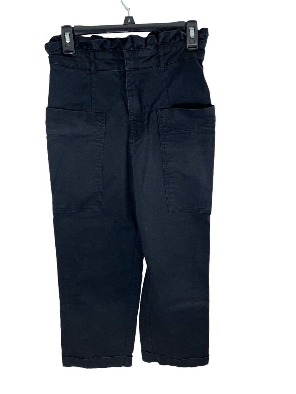 Zara High Waisted Black Pants Paperbag Waist Side Pockets Small Wide Leg